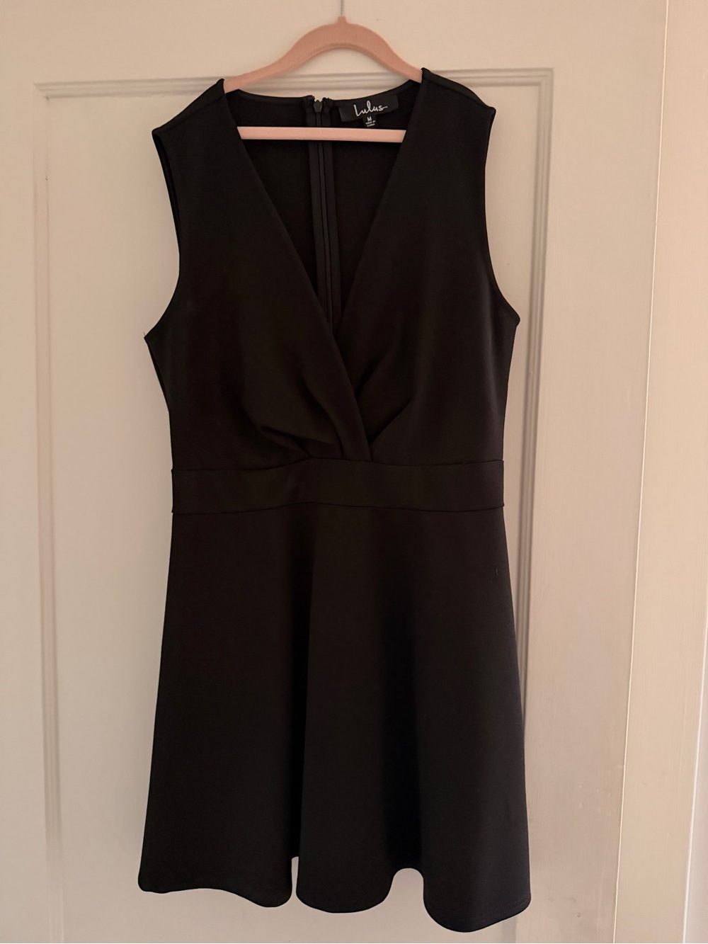 Lulu's Black Sleeveless V-Neck Wrap Skater Dress with Defined Waist